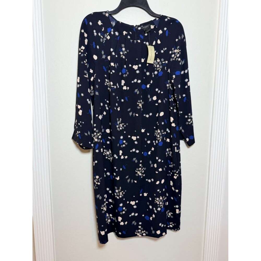 Ann Taylor Floral Sheath Dress Navy Blue Midi Dress Women’s Large NWT